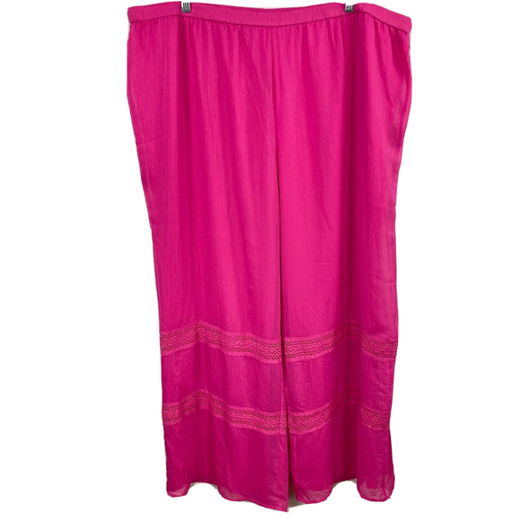 NWT Hot In Hollywood‎ Pants Womens Sz 3X Pink Magenta Flowy Palazzo Crochet - Picture 1 of 10